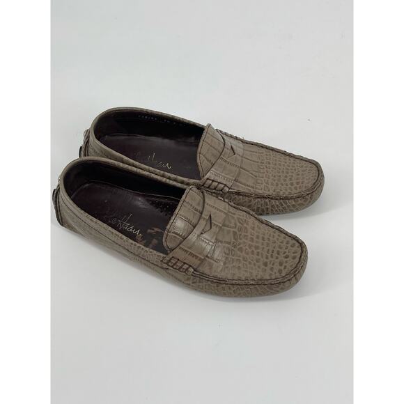 Cole Haan Trillby Driver Moc‎ Penny Loafers Taupe Snake Print Leather Preppy - Picture 1 of 5